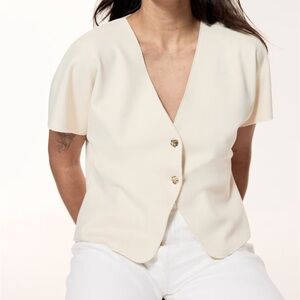 H&M Cream Short-Sleeve Blouse